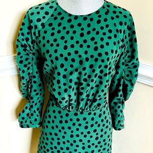 Who What Wear Green Polka Dot Long Sleeve Dress - Women